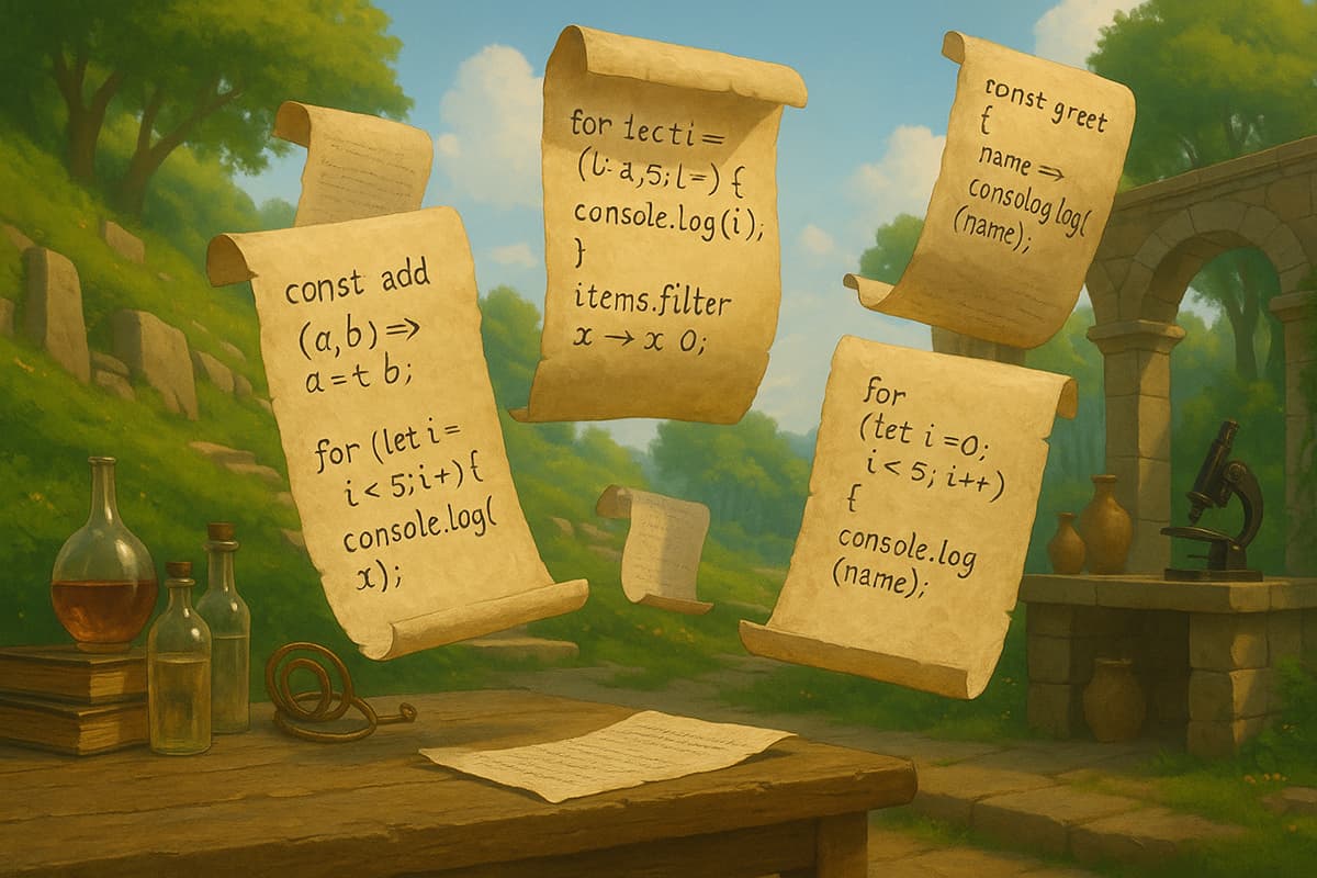 Floating Javascript Code Scrolls Lab